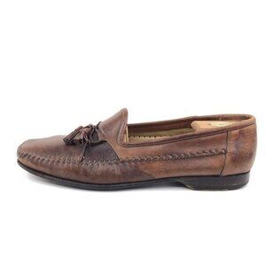 Santoni Brown Leather Kiltie Tassel Loafers 11D